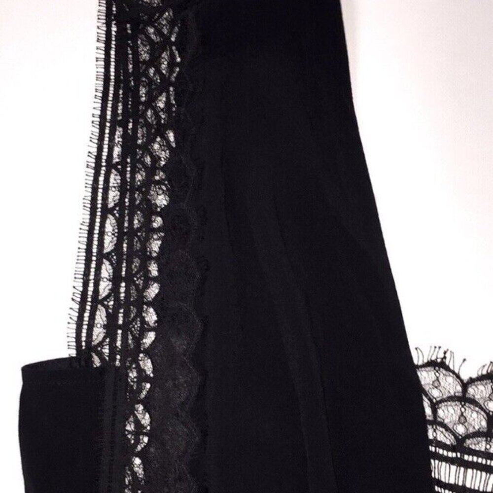 Sandro Palazzo Plunge V-Neck Lace Trim Wide Leg Jumpsuit in Black Med $495 NWOT - Picture 7 of 16